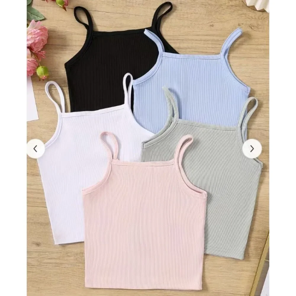 Summer Girls' 5pcs Set of Solid-color Tank Tops